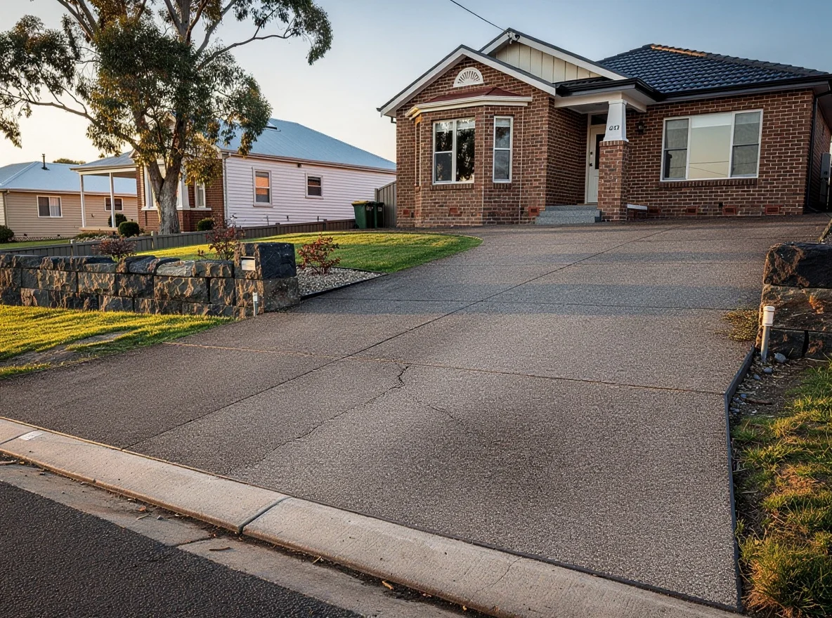 The same Highton home before, with an old cracked and lifted plain-grey driveway slab